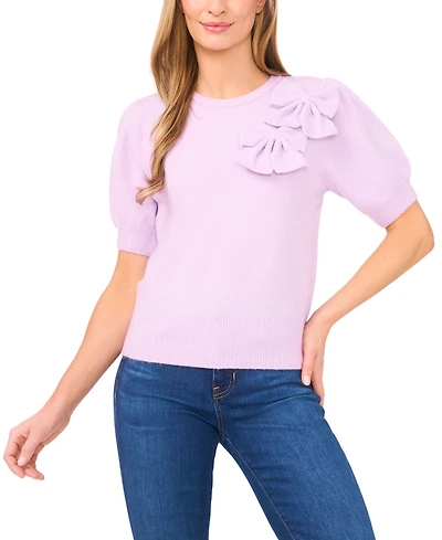 CeCe Women's Ribbon Crewneck Short-Sleeve Sweater