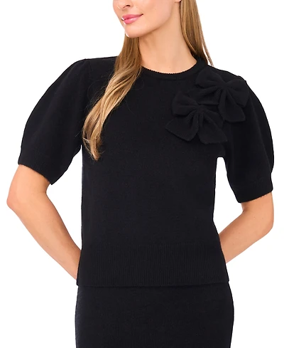 CeCe Women's Ribbon Applique Short Sleeve Pullover Sweater