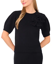 CeCe Women's Ribbon Applique Short Sleeve Pullover Sweater
