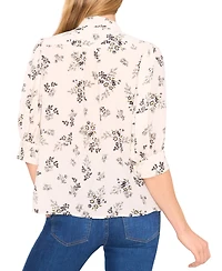 CeCe Women's Puff Sleeve Button Down Shirring & Bow Detail Shirt