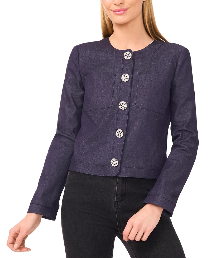 CeCe Women's Patch Pocket Long Sleeve Jacket