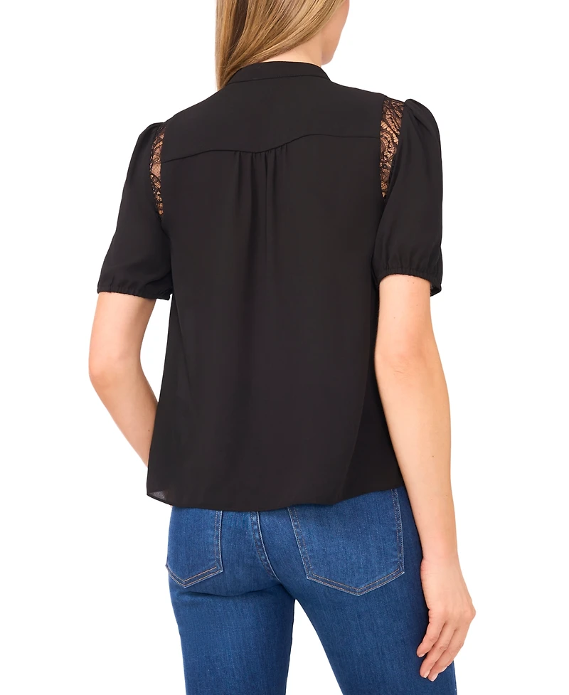 CeCe Women's Short Sleeve Shoulder Lace Detail Top