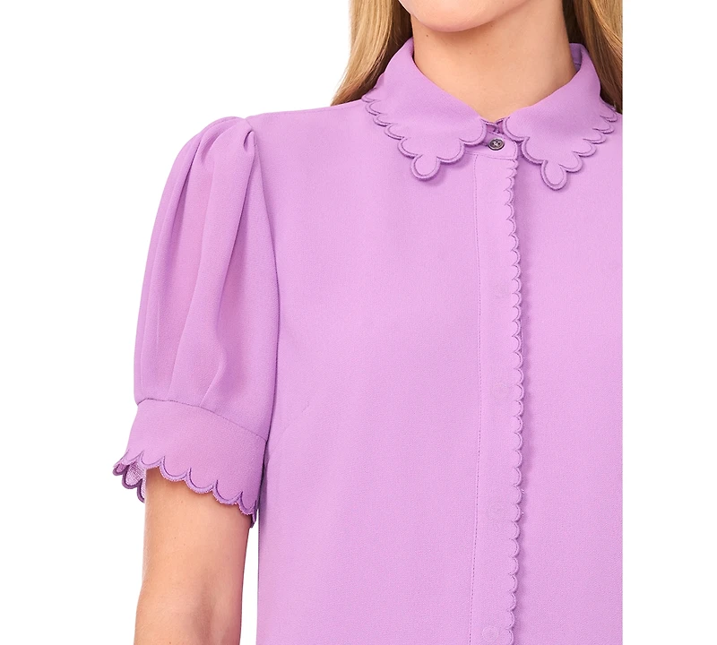 CeCe Women's Scalloped Puff-Sleeve Button-Front Top