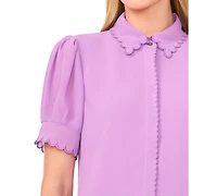 CeCe Women's Scalloped Puff-Sleeve Button-Front Top