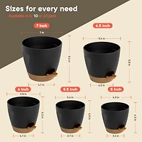 Lifemaster Black Self Watering Pots Pack, Indoor and Outdoor Plant Pots with Wick Rope & Drainage Holes, Easy Watering Lip