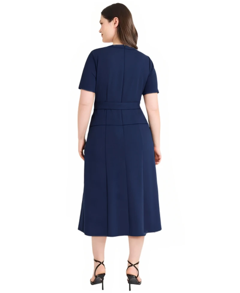 Maggy London Plus Short Sleeve Tie Waist Midi Dress
