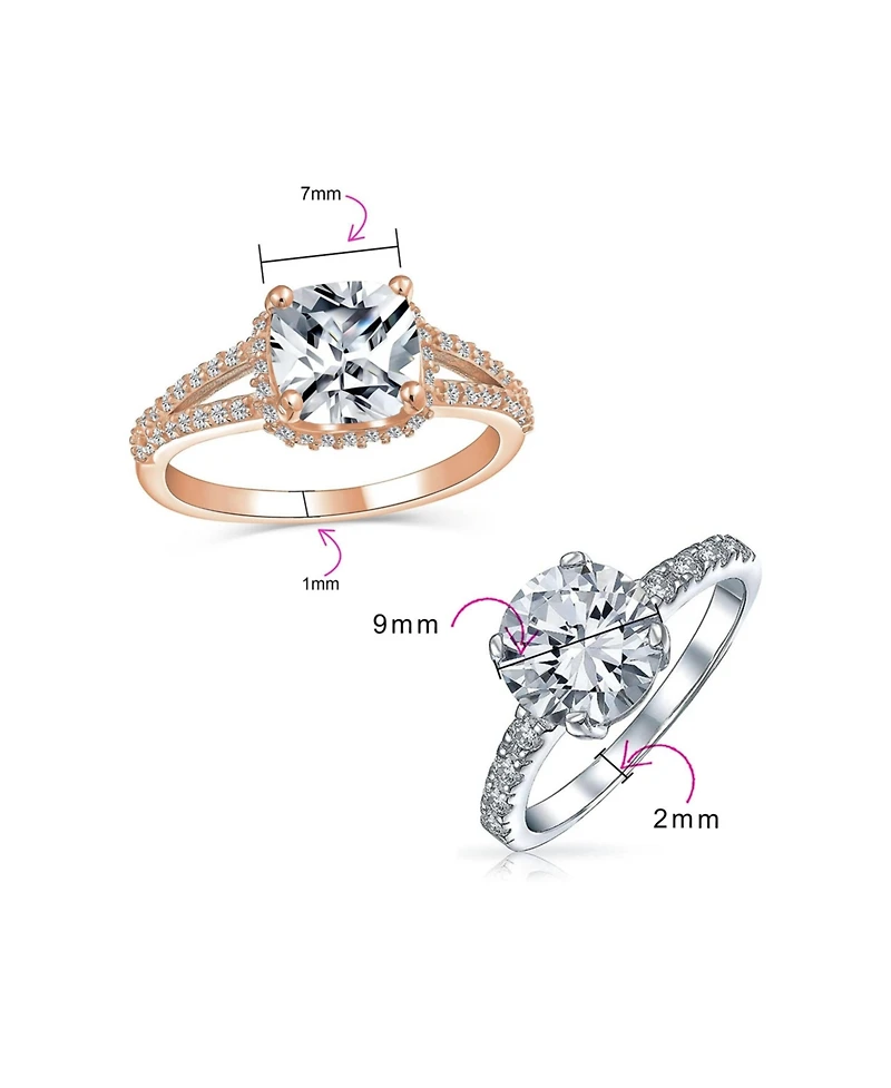 Bling Jewelry 2-Pc. Sterling Silver Cz Promise Rings in Silver or Rose Gold with Cushion-Cut Solitaire & Pave Band