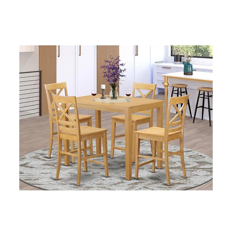 East West Furniture 5 Pc counter height pub set-pub Table and 4 counter height Dining chair