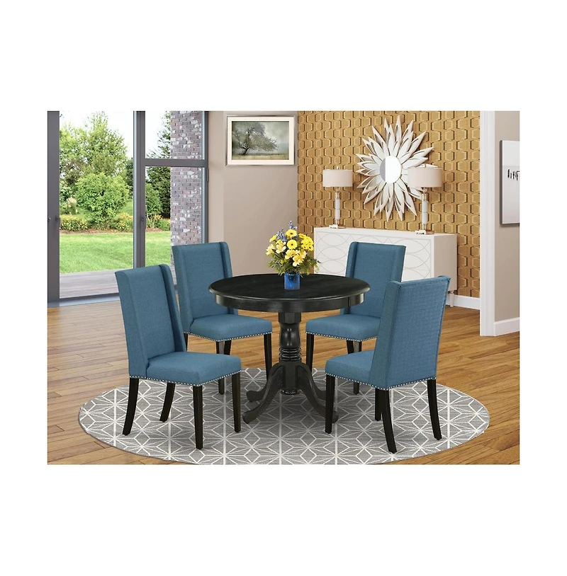 East West Furniture Dining Room Set Wirebrushed Black
