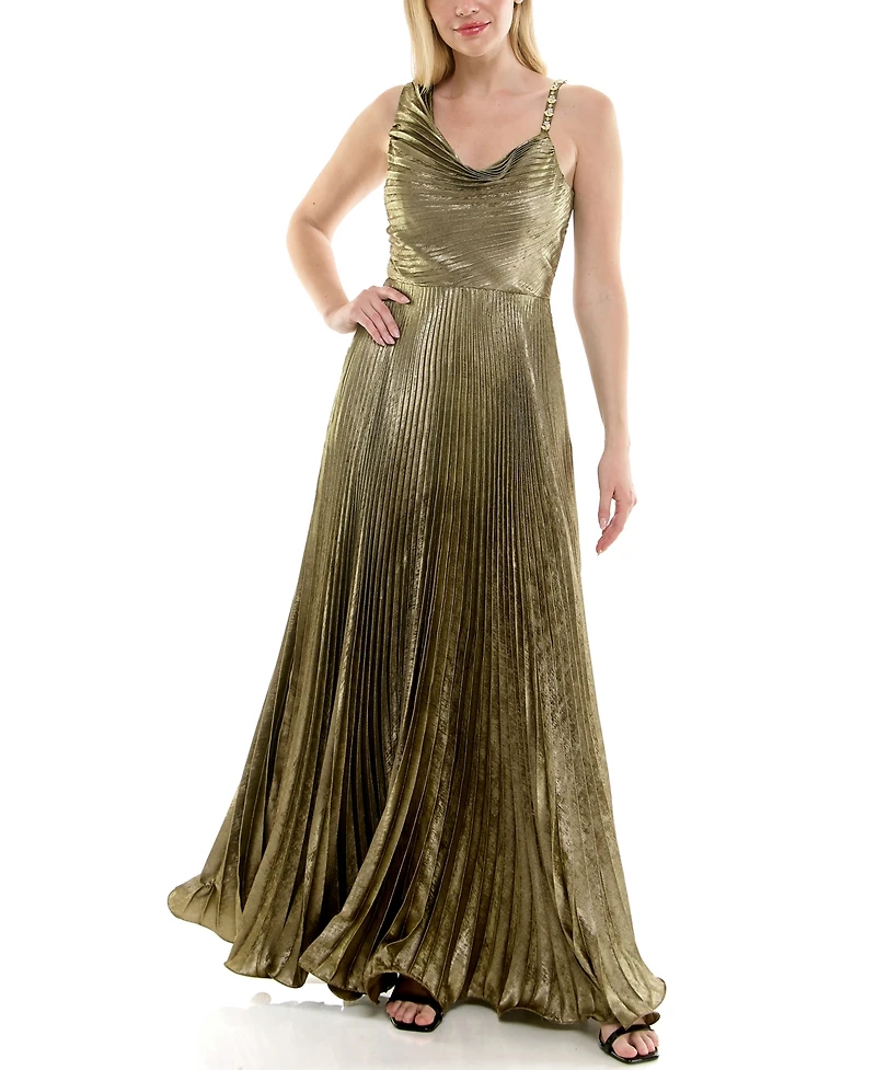 Taylor Women's Cowl Neck Sunburst Pleating Dress