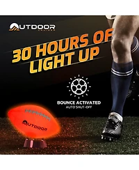 Lifemaster Durable glow-in-the-dark football with waterproof rubber build, tap-activated Led lights lasting up to 30 hours. Includes pump, spare batte