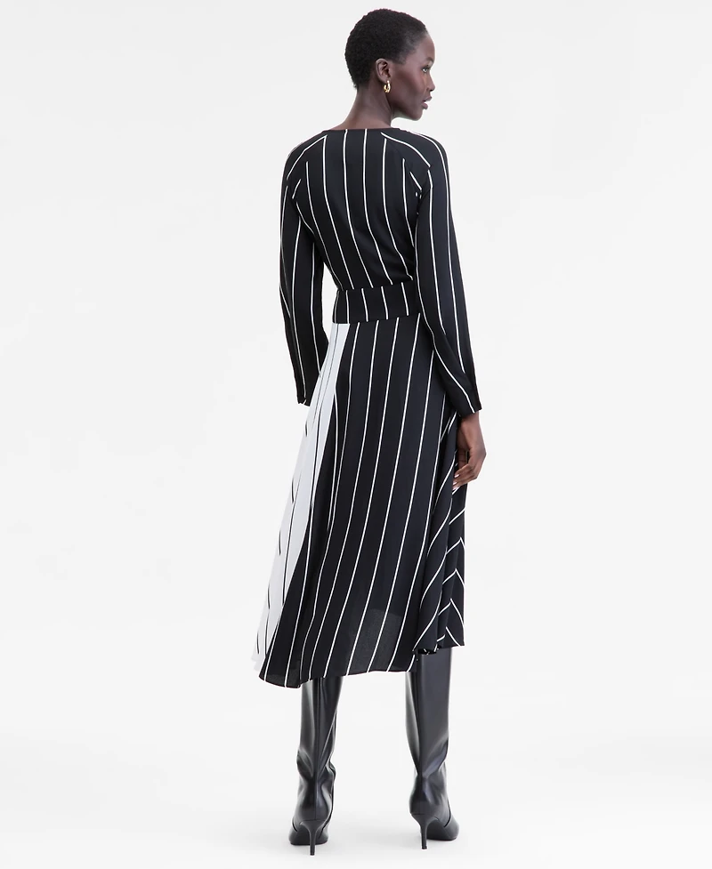 I.n.c. International Concepts Women's Multi-Stripe Surplice-Neck Midi Dress, Macy's Exclusive