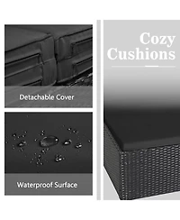 Outdoor Patio Rattan Daybed Thick Pillows Cushioned Sofa Furniture