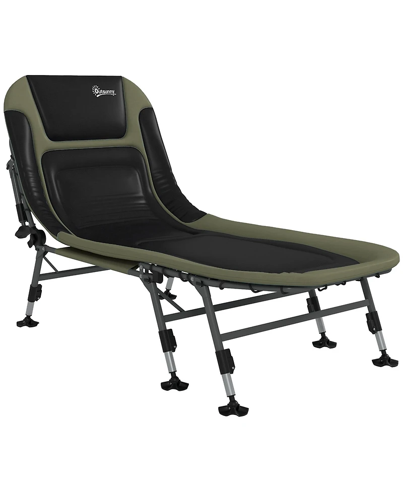 Camping Cot for Adults, Folding Bed with Soft Padded Cushions & Headrest, 180° Adjustable Reclining Lounger
