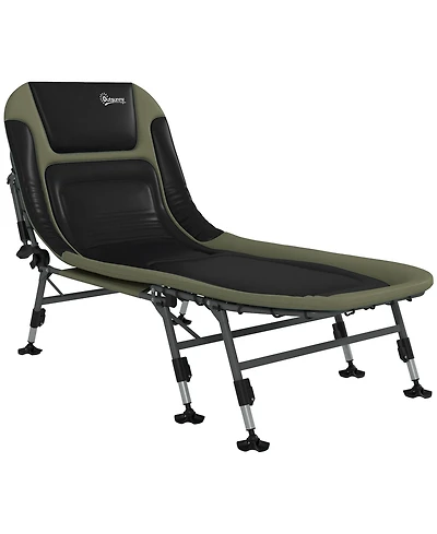Camping Cot for Adults, Folding Bed with Soft Padded Cushions & Headrest, 180° Adjustable Reclining Lounger