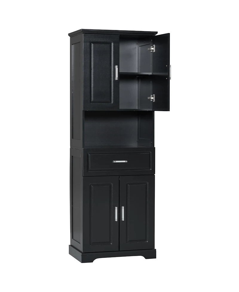 Casainc Tall Bathroom Cabinet with Four Doors, Large Storage Space & Open Shelves