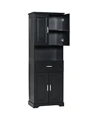 Casainc Tall Bathroom Cabinet with Four Doors, Large Storage Space & Open Shelves