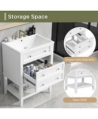 Casainc 24" Bathroom Vanity with Sink, Cabinet with Drawer and Open Shelf, Solid Wood Frame