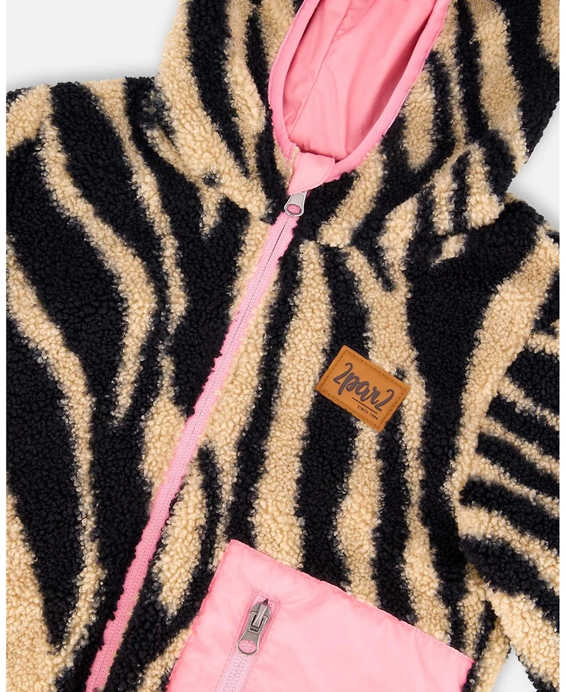 Deux par Toddler Girls Reversible Mid-Season Sherpa Jacket Zebra - Toddler|Child