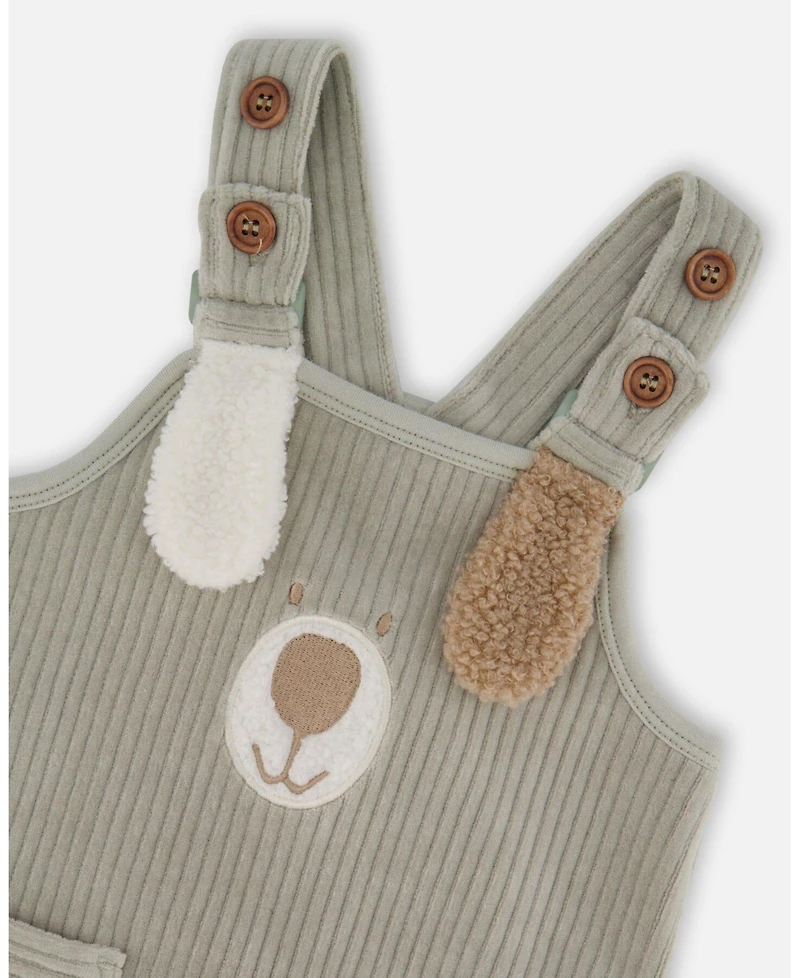 Deux par Baby Boy Onesie and Stretchy Corduroy Overalls Set Jade Green