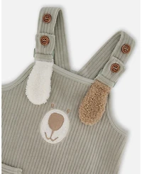 Deux par Baby Boy Onesie and Stretchy Corduroy Overalls Set Jade Green