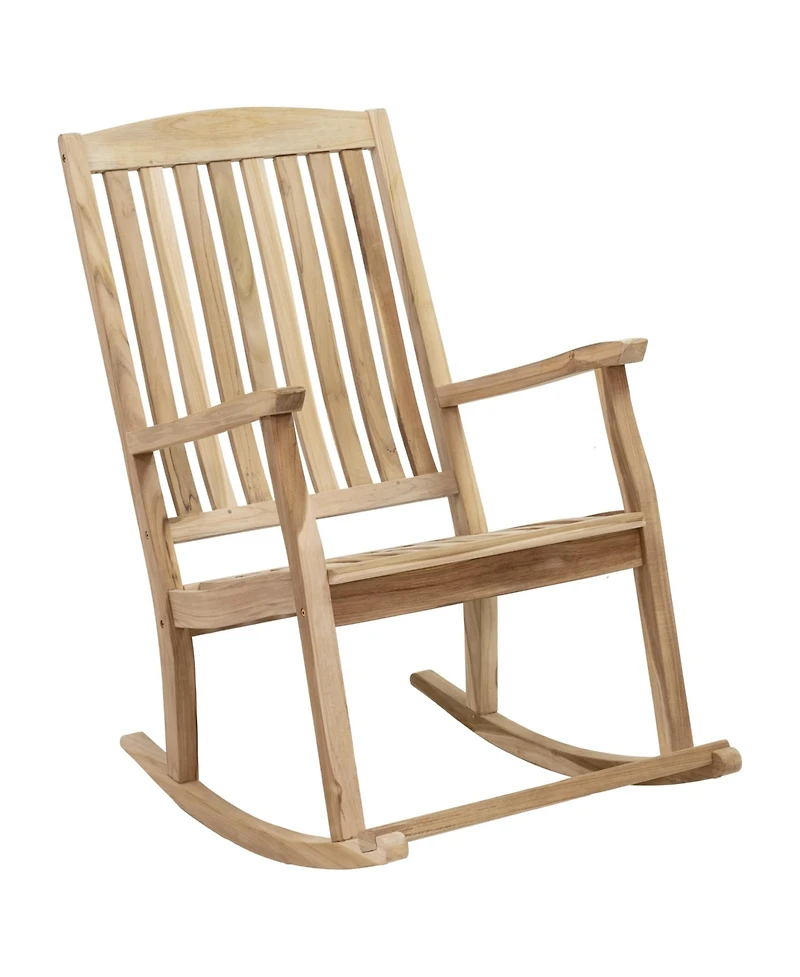 Sunnydaze Decor Teak Wood Outdoor Porch Rocking Chair with Slatted Back, 275 lb Capacity, Unfinished