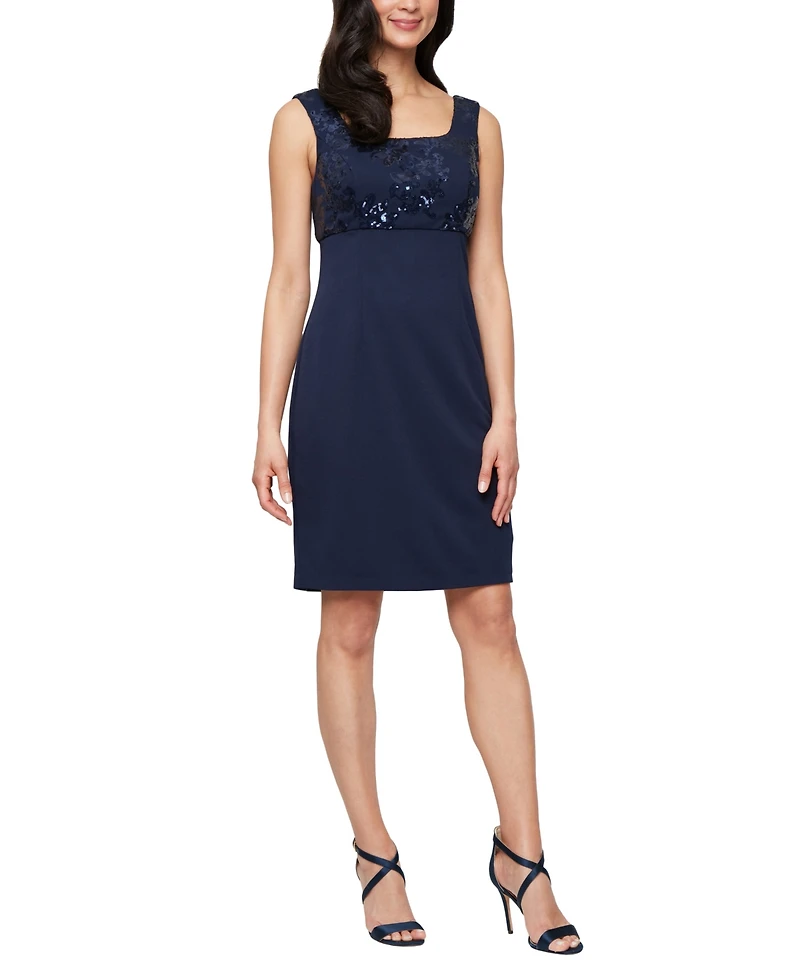 Alex Evenings Women's Short Stretch Scuba Square Neck Dress