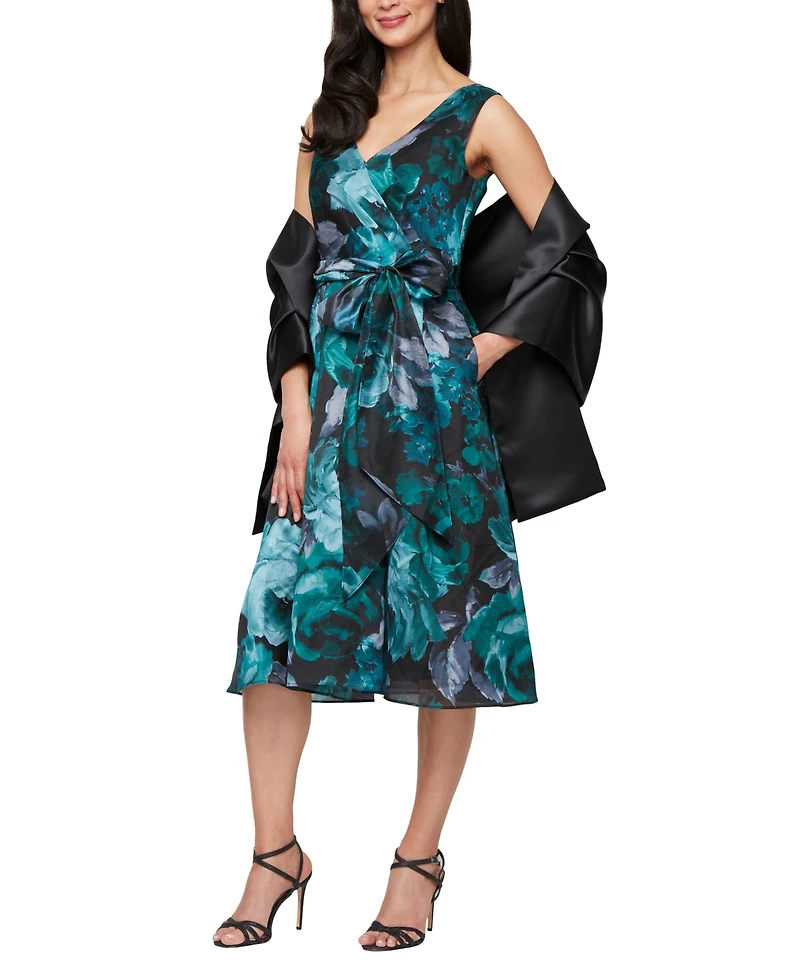 Alex Evenings Women's Printed Midi Yoryu Sleeveless Dress