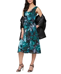 Alex Evenings Women's Printed Midi Yoryu Sleeveless Dress