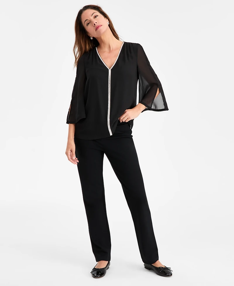 Jm Collection Women's Embellished V-Neck 3/4-Sleeve Blouse, Macy's Exclusive
