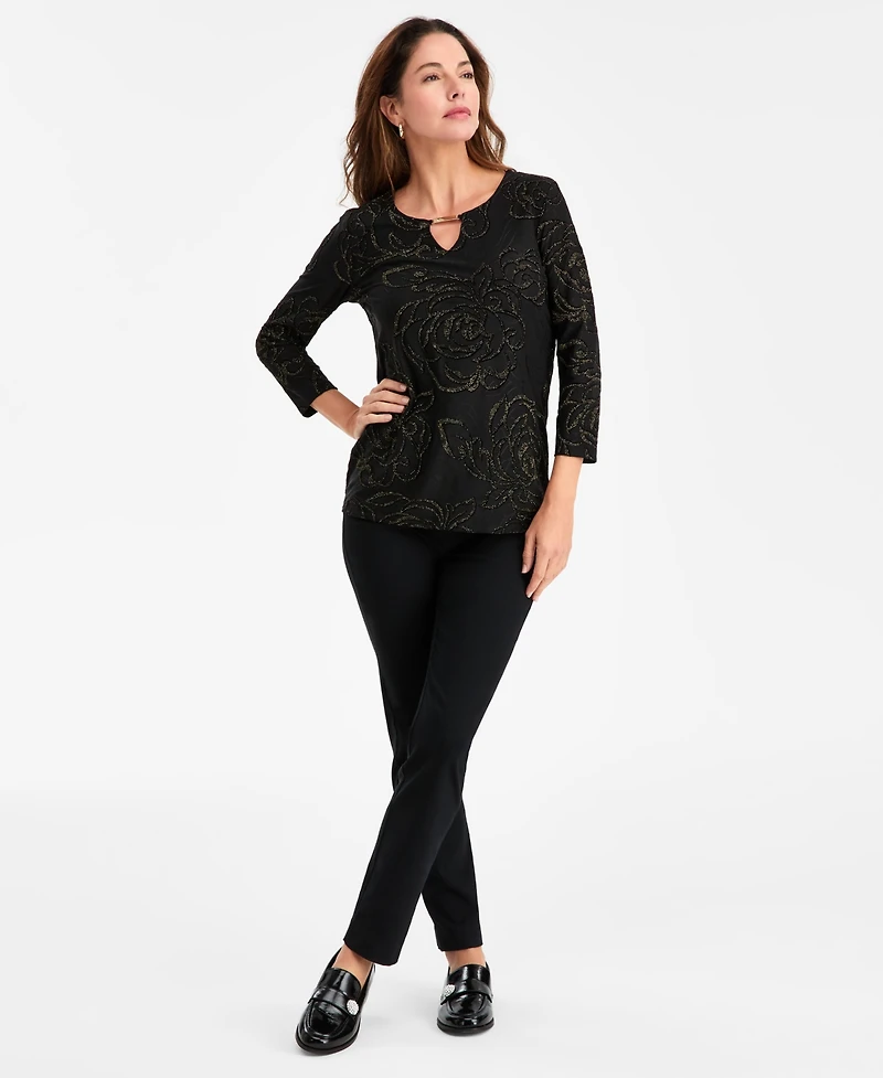Jm Collection Women's Floral Shine Keyhole Jacquard Top, Macy's Exclusive