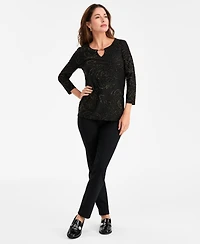 Jm Collection Women's Floral Shine Keyhole Jacquard Top, Macy's Exclusive