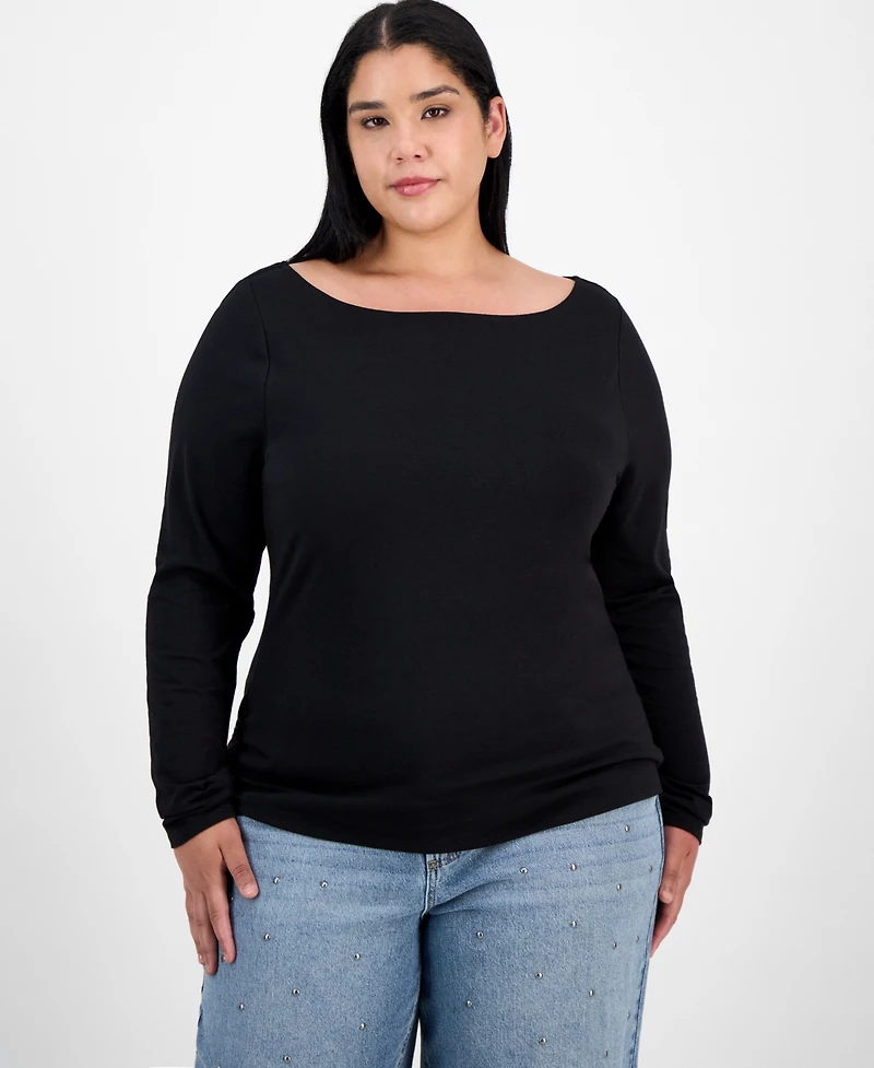 And Now This Trendy Plus Boat-Neck Long-Sleeve Top, Macy's Exclusive