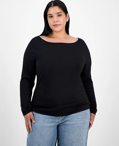 And Now This Trendy Plus Boat-Neck Long-Sleeve Top, Macy's Exclusive
