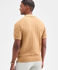 Alfani Men's Johnny-Collar Ribbed Geo Polo Shirt, Macy's Exclusive