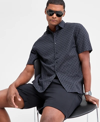 Alfani Men's Finn Short Sleeve Geo Print Button-Front Shirt, Macy's Exclusive