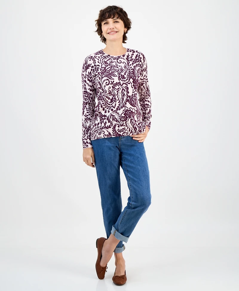 Style & Co Women's Printed Crewneck Sweater, Macy's Exclusive