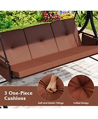 Gymax 3-Seat Patio Swing w/ Canopy & Removable Cushions Side Pockets Stand