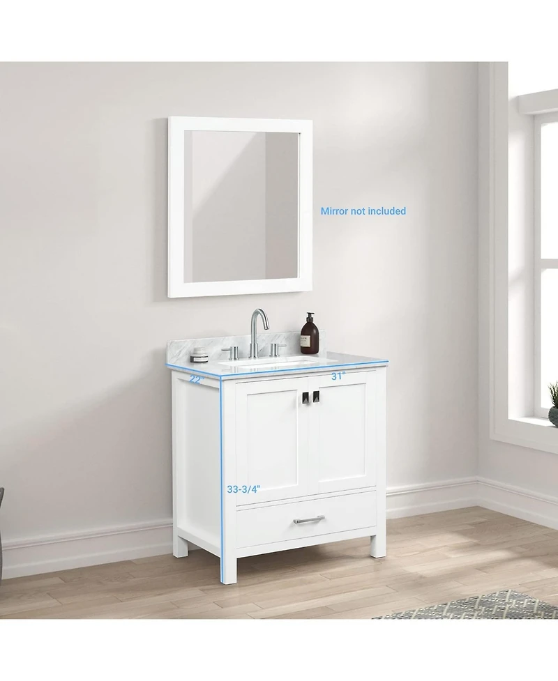 Vanirror -Inch Bathroom Vanity Set in Matte White – Solid Wood Freestanding Vanity with Marble Countertop & Ceramic Undermount Sink for Modern Bathr