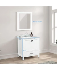 Vanirror -Inch Bathroom Vanity Set in Matte White – Solid Wood Freestanding Vanity with Marble Countertop & Ceramic Undermount Sink for Modern Bathr