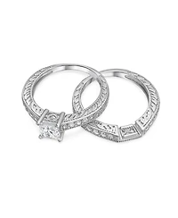 Bling Jewelry Art Deco-Inspired Sterling Silver 2-Pc. Princess-Cut Cz Promise Ring & Pave Band Set (.75 Ctw)
