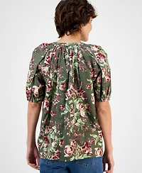 Style & Co Women's Printed Split-Neck Raglan-Sleeve Blouse, Macy's Exclusive