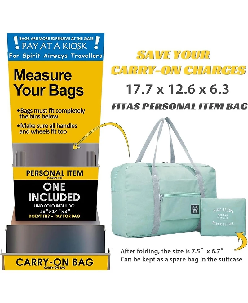 Urtala Foldable Travel Duffel Bag Tote Carry on Luggage Bag Spirit Airlines Personal item Sports Gym Bag Water Resistant Weekender Overnight Bags for
