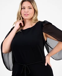 Connected Plus Bell-Sleeve Tassel-Belt Jumpsuit
