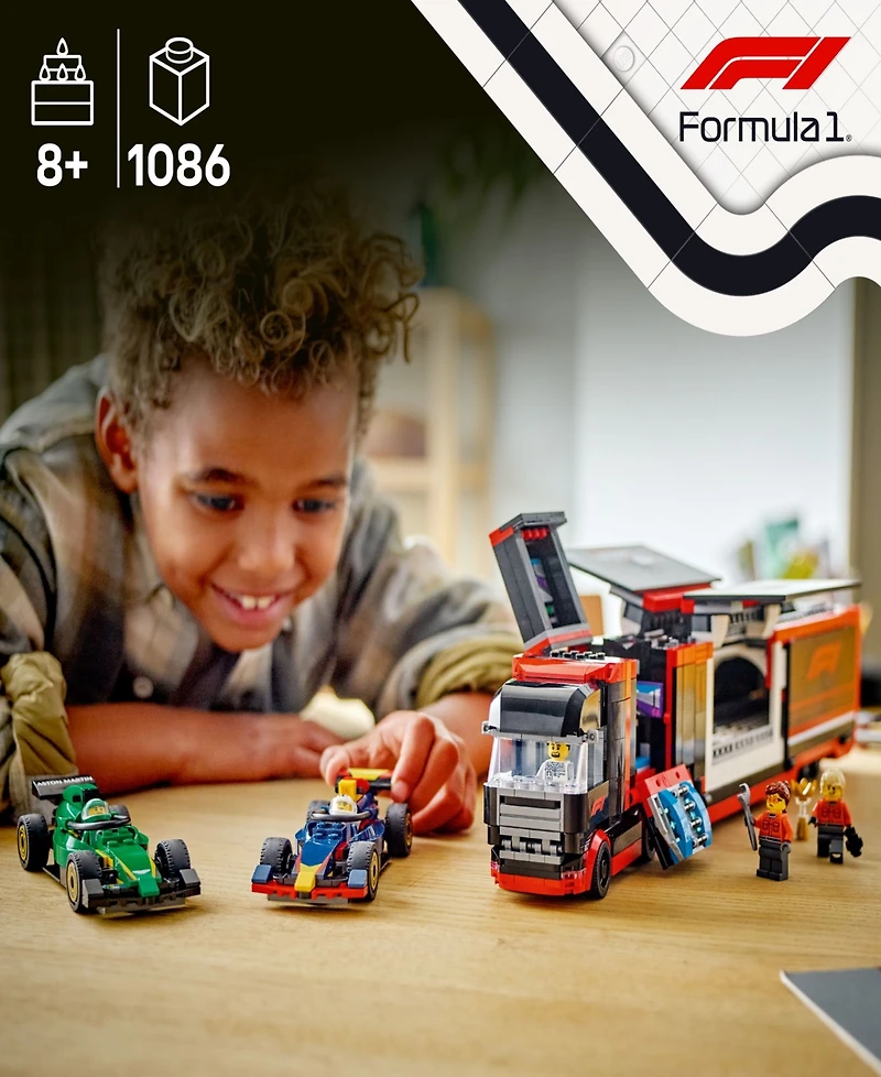 Lego City F1 Truck with RB20 and AMR24 F1 Car Toys 60445, 1086 Pieces