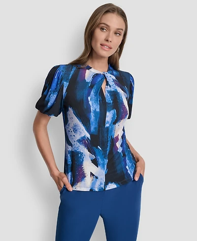 Dkny Petite Keyhole Neck Balloon Sleeve Top