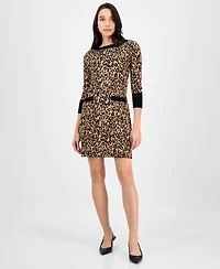 Robbie Bee Petite Animal-Print Sweater Dress