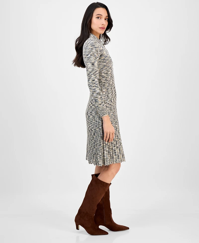 Robbie Bee Petite Zip-Front Heathered Sweater Dress