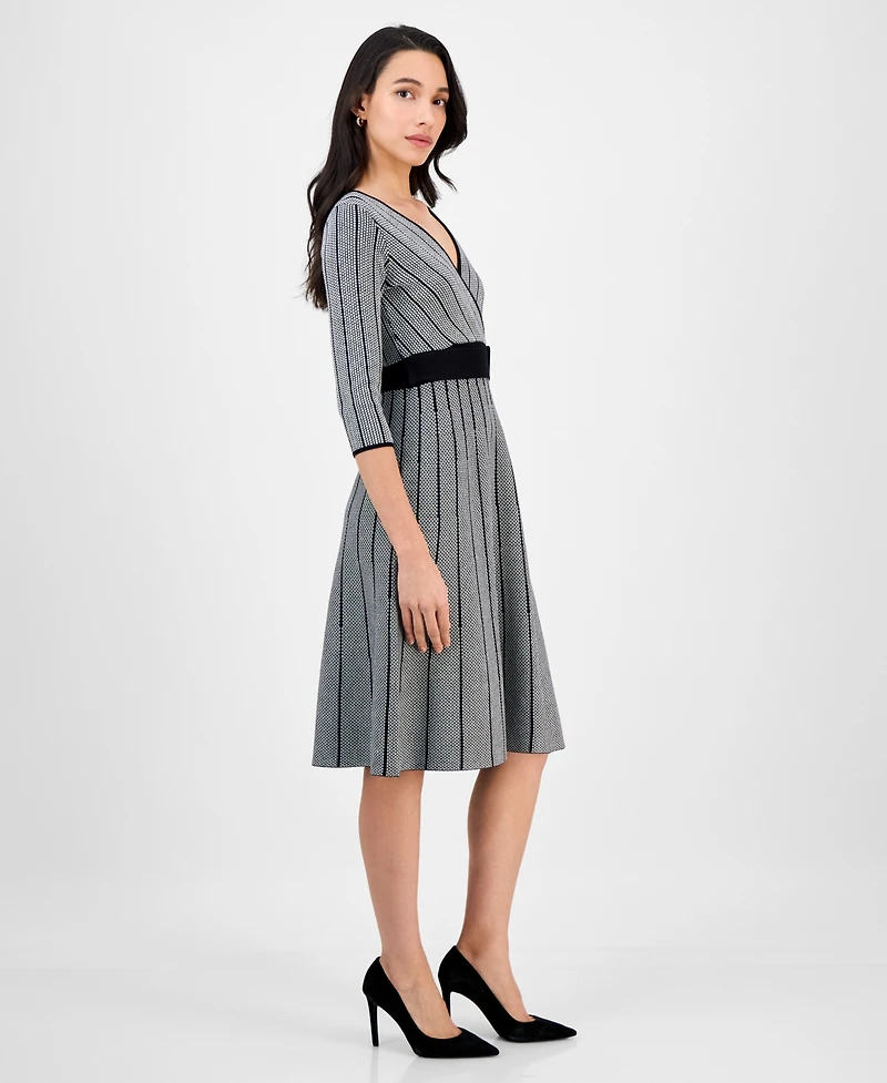 Robbie Bee Petite Belted Surplice V-Neck Sweater Dress