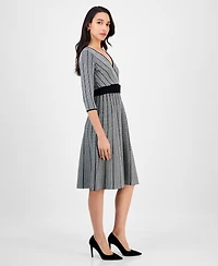 Robbie Bee Petite Belted Surplice V-Neck Sweater Dress